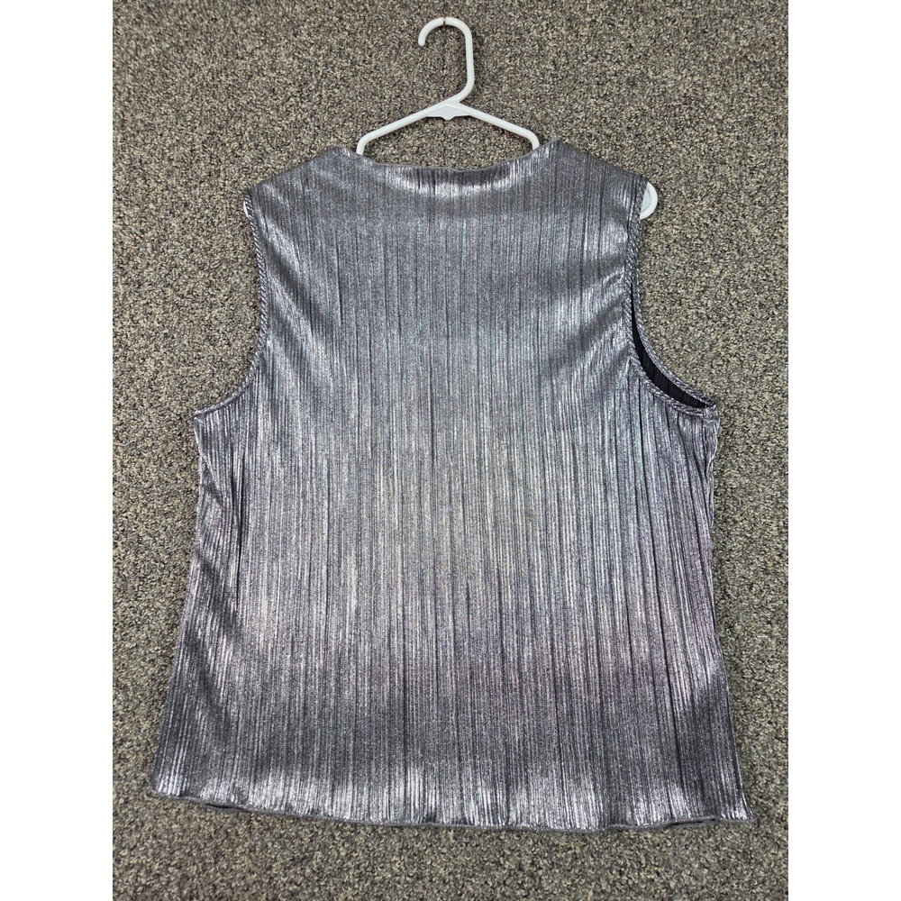 Madison + Hudson Tank Top Women XL Silver Metallic Pleated GK34768